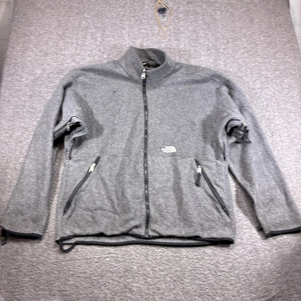 Vintage The North Face Fleece Jacket Men Large Gray Full Zip Distressed Pit Zips
